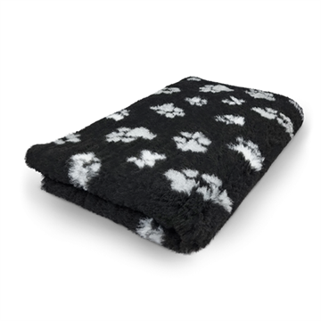 Vetbed hundetæppe, sort/grå/hvid med poter, non-slip, 150×100 cm