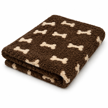 Vetbed hundetæppe, mørkebrun med kødben, non-slip, 100x75 cm