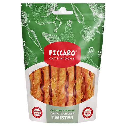 Ficcaro Carrot & Chicken Twister, hundesnack med gulerod og kylling, 100 g.