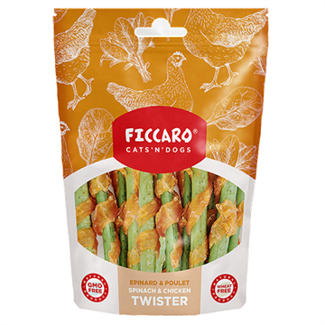 Ficcaro Spinach & Chicken Twister, hundesnack med spinat og kylling, 100 g.