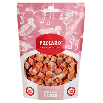 Ficcaro Beef & Duck Cubes, hundegodbid med okse og and, 100 g.