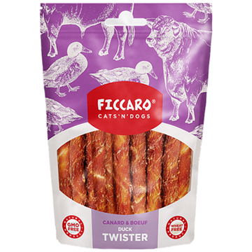 Ficcaro Duck Twister, hundesnack med and, 100 g.