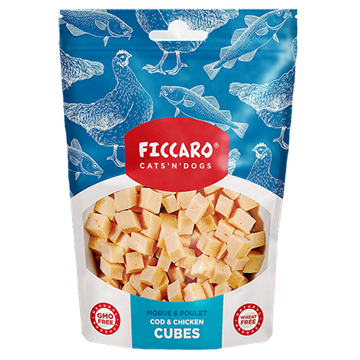Ficcaro Cod & Chicken Cubes, hundegodbid med torsk og kylling, 100 g.