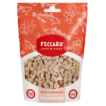 Ficcaro Soft Cod Cranberry, hundegodbid med torsk og tranebær, 100 g.