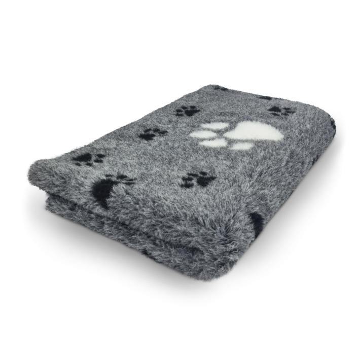 Vetbed hundetæppe, koksgrå med poter, non-slip, 150×100 cm