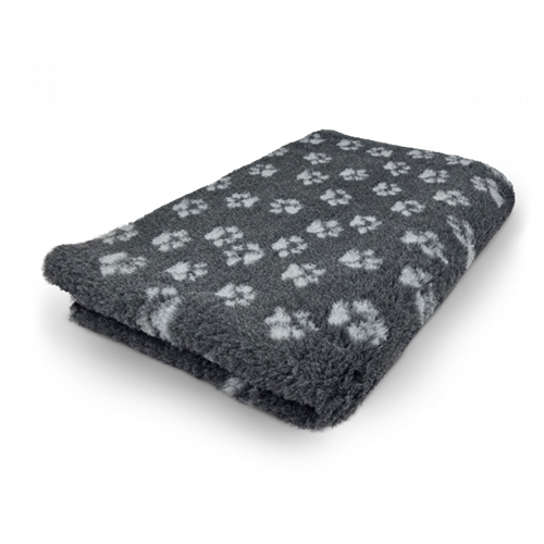 Vetbed hundetæppe, anthracite med små grå poter, non-slip, 150x100 cm