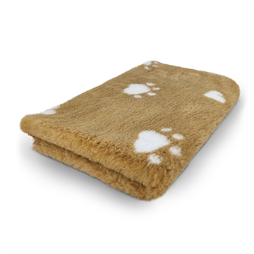 Vetbed hundetæppe, camel/hvid med hjerter og poter, non-slip, 150×100 cm