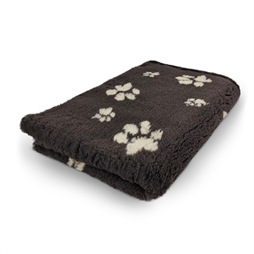 Vetbed hundetæppe, mørkebrun med beige poter, non-slip, 100x75 cm