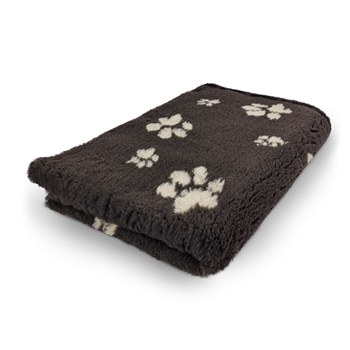 Vetbed hundetæppe, mørkebrun med beige poter, non-slip, 100x75 cm